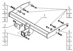Фаркоп для Volkswagen Transporter/Caravelle/Multivan T5,6. Тип шара: E. Нагрузки: 2800/120 кг, VW 36B