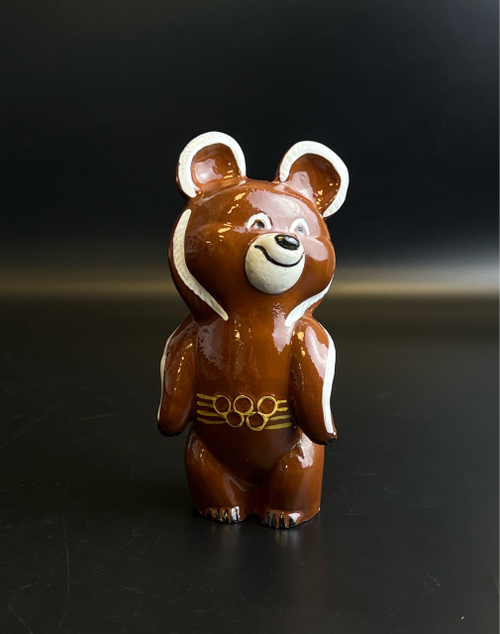 Статуэтка "Мишка олимпийский", фаянс, глазурь, роспись , СССР, 1980 г.