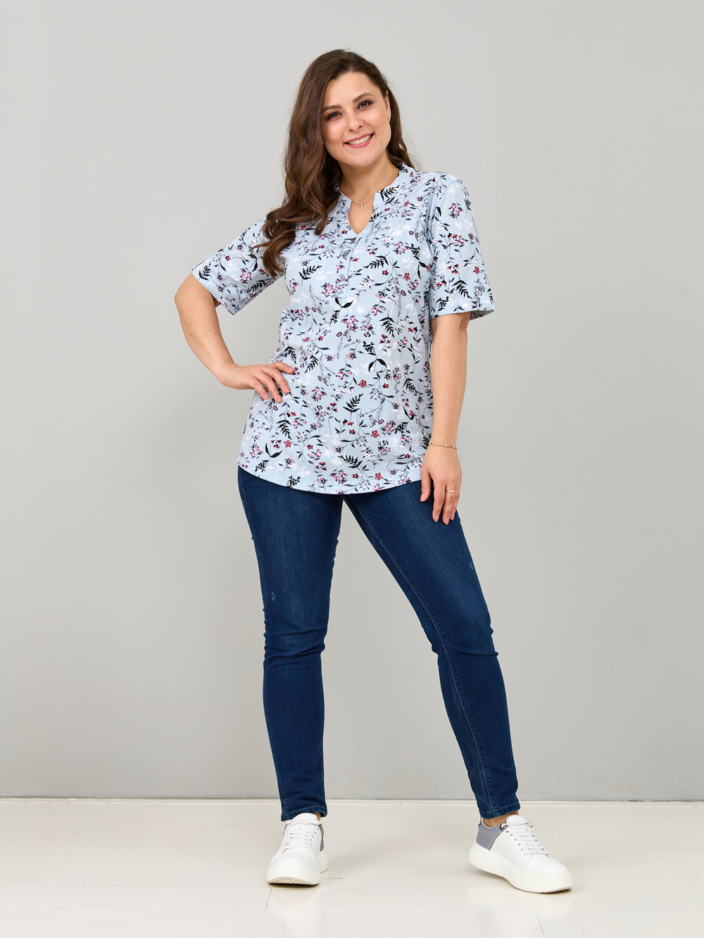 Блузка БЛ-122/ментол-цветыветочка