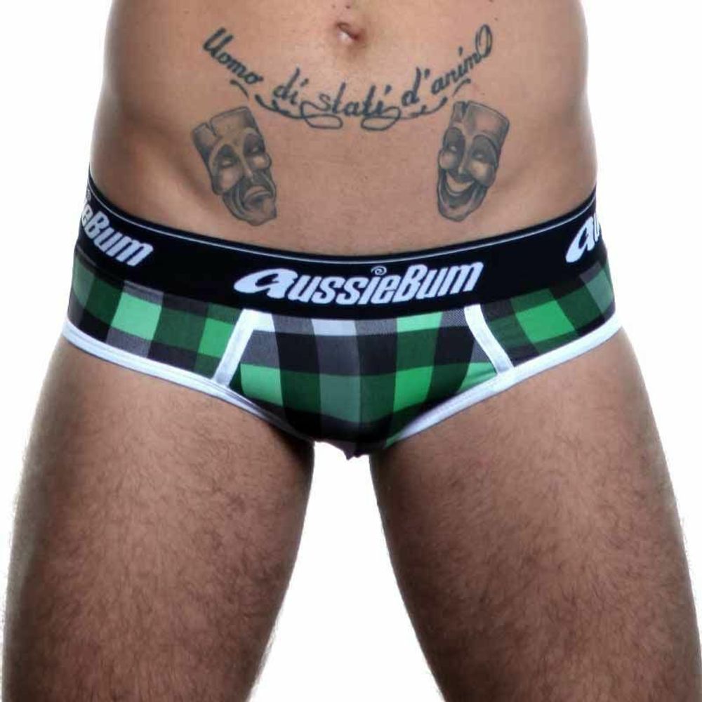Мужские трусы брифы зеленые в клетку Aussiebum zAB0037