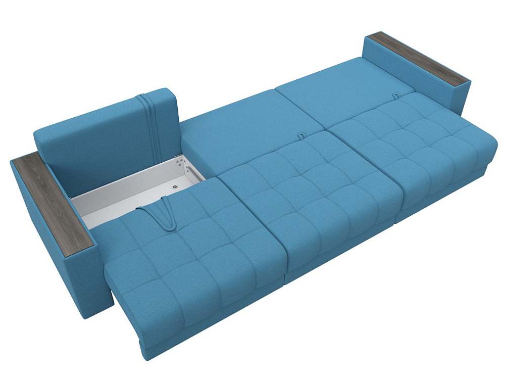 Диван прямой с декором Лига-049 НПБ Лонг, Амур 10 РОГОЖКА голубой