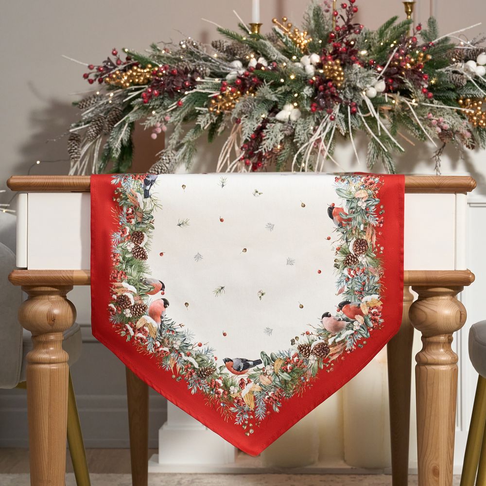 ДОРОЖКА "МОРОЗКО.СНЕГИРИ "45Х300СМ ,КРАСНЫЙ, 100% ХЛОПОК,ТВИЛ ПРОПИТКА