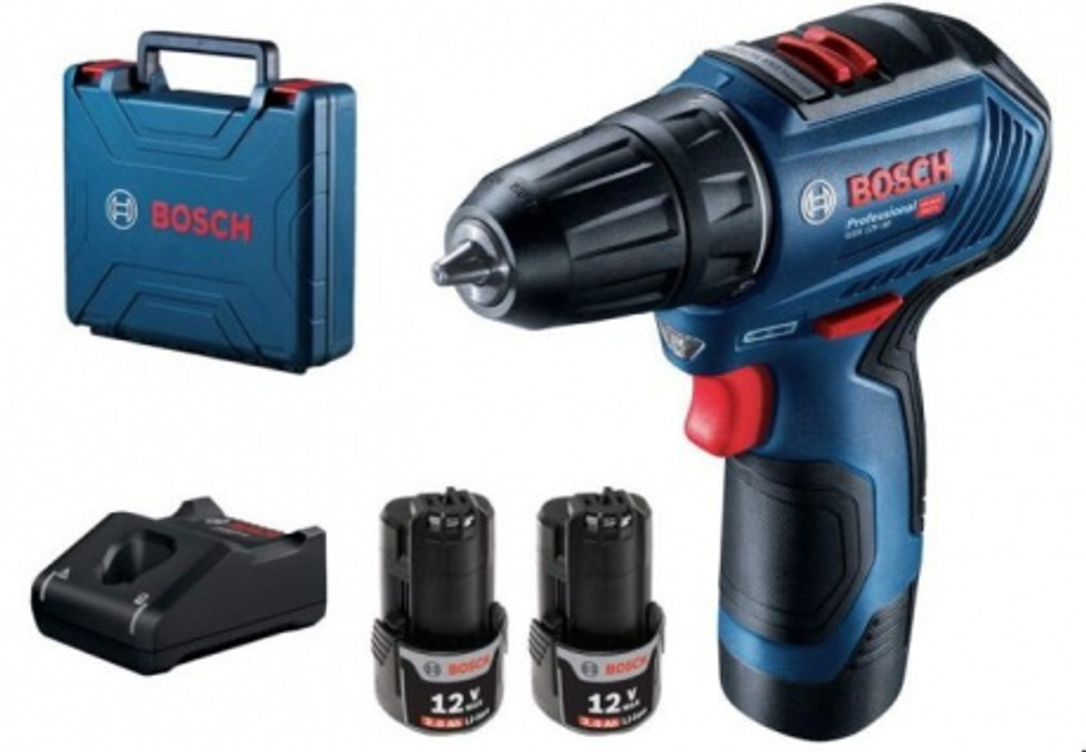 Дрель-шуруповёрт Bosch GSR 12V - 30 06019G9000 (2.0 Ач x 2 шт, Li-Ion, 12 В, кейс)