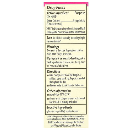 Bach, Original Flower Remedies, сладкий каштан, 10 мл (0,35 жидк. унции)