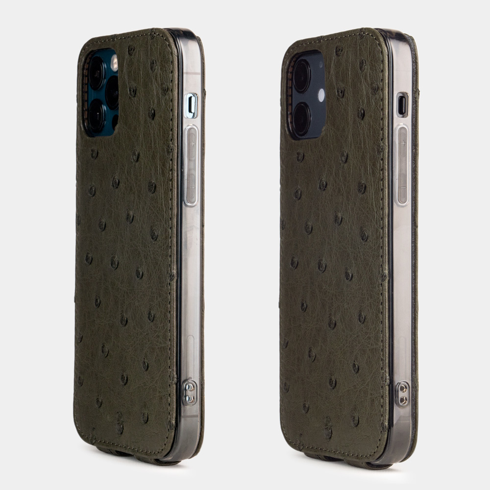 Чехол для iPhone 12/12Pro из кожи страуса зеленого цвета