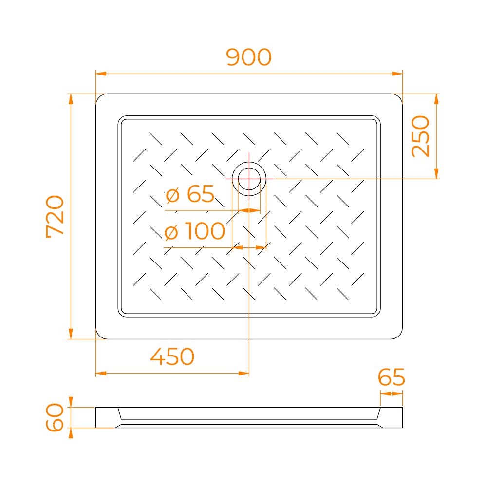 Душевой поддон керамический, прямоугольный, белый RGW CR (720x900)