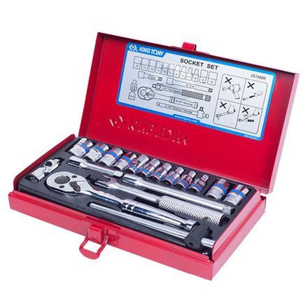 Цена на KING TONY (2519MR) Набор торцевых головок с принадлежностями 1/4", 6-гранные, 4-12 мм, 18 предметов