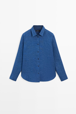 Massimo Dutti Струящаяся рубашка из 100% льна, индиго