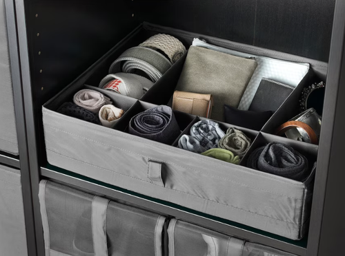 СКУББ SKUBB Ящик с отделениями, 44x34x11 см, серый