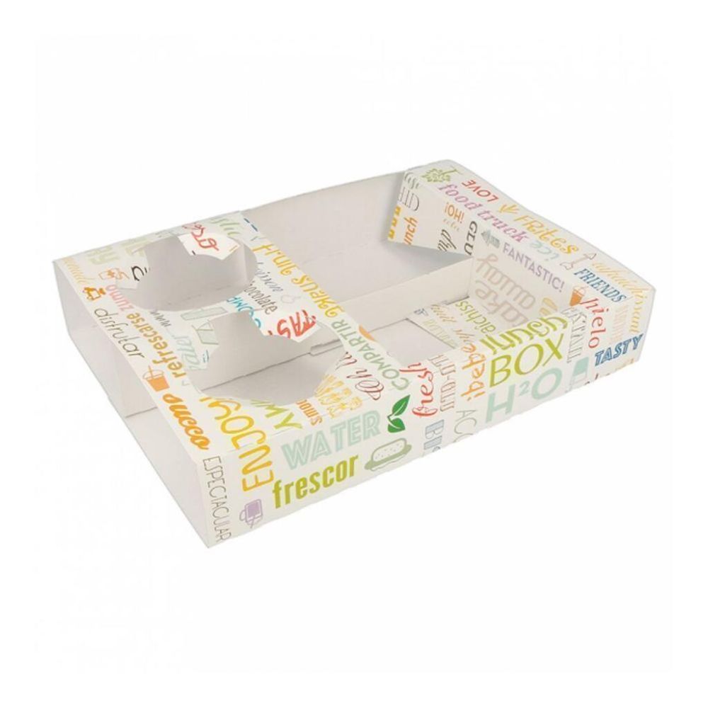 Поднос для фаст-фуда  , отделения на 2 стакана + 2 блюда, 26*19*5 см, 50 шт/уп, Gar