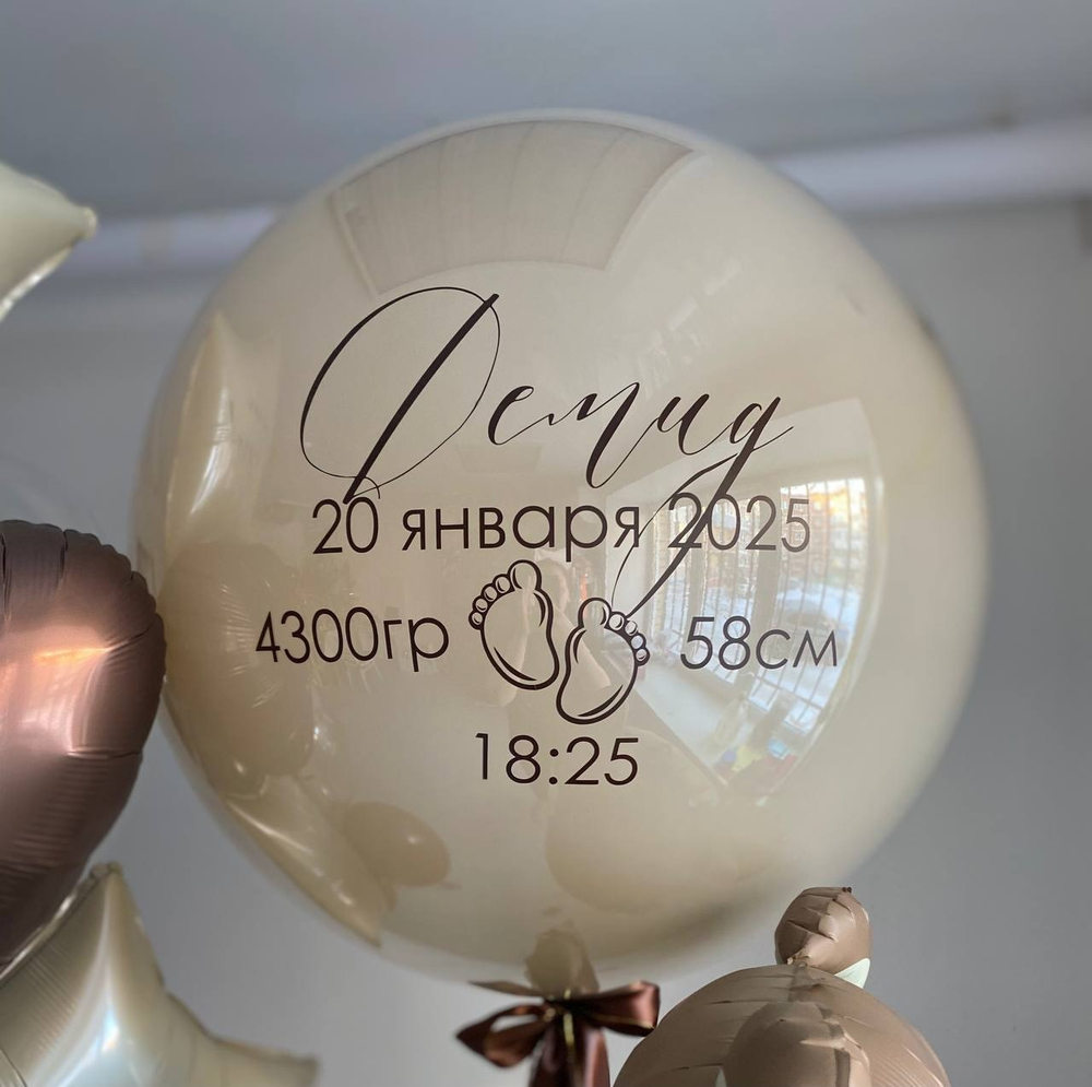 Кремовые шоколадные воздушные шары на выписку, Мишка №2353