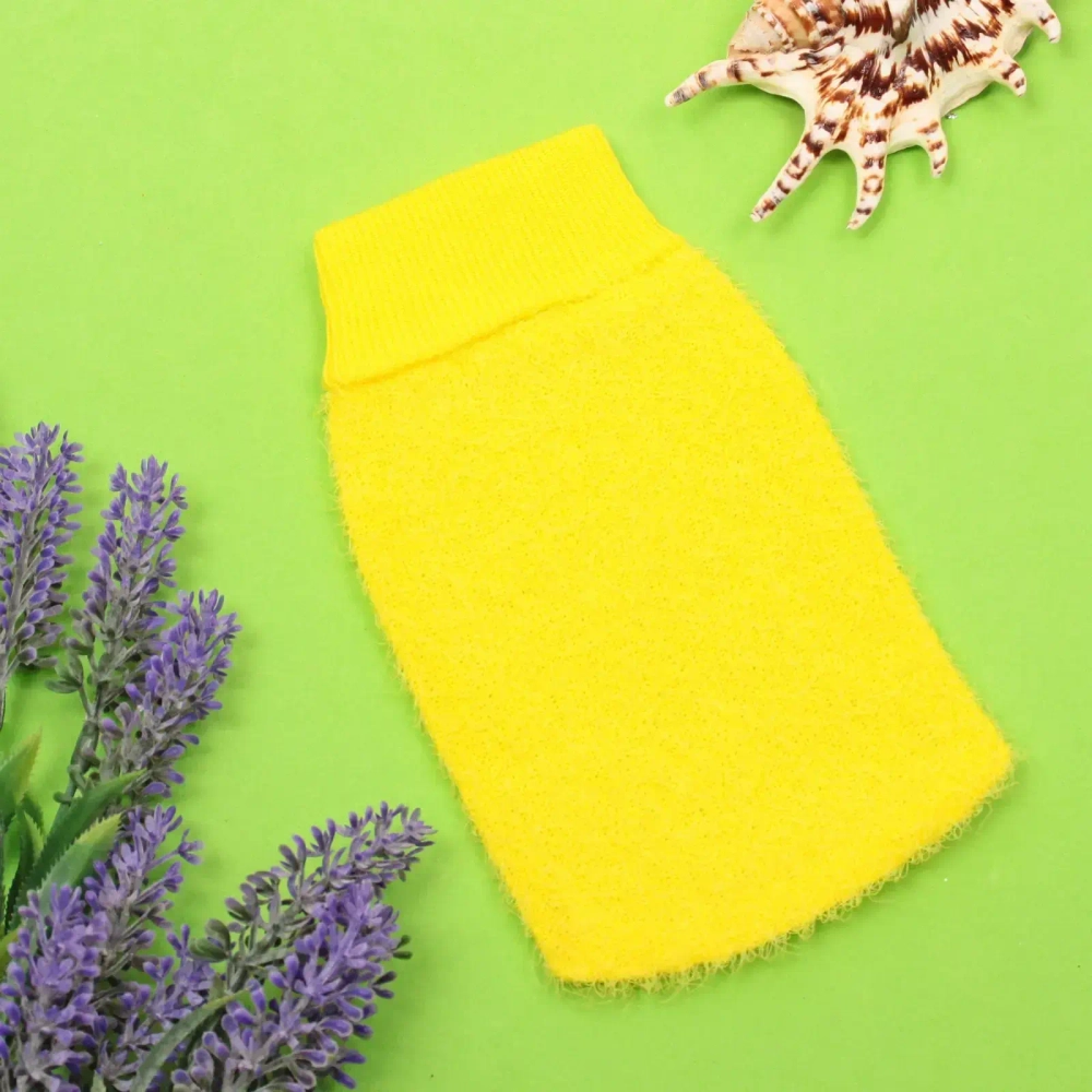 Мочалка - варежка массажная жёсткая «SANTA MONIKA - VERANOVA», цвет лимонный, 20*13см (зип пакет и наклейка Ultramarine)✦