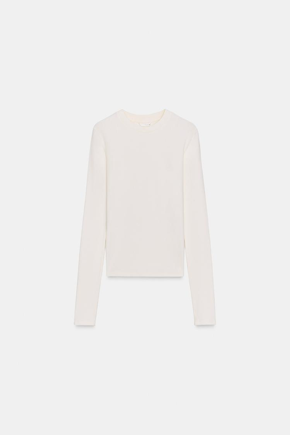 ZARA ФУТБОЛКА С ДЛИННЫМИ РУКАВАМИ И ВЫШИВКОЙ, ЭКРЮ