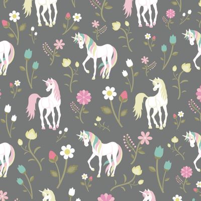 floral pattern with rainbow unicorns