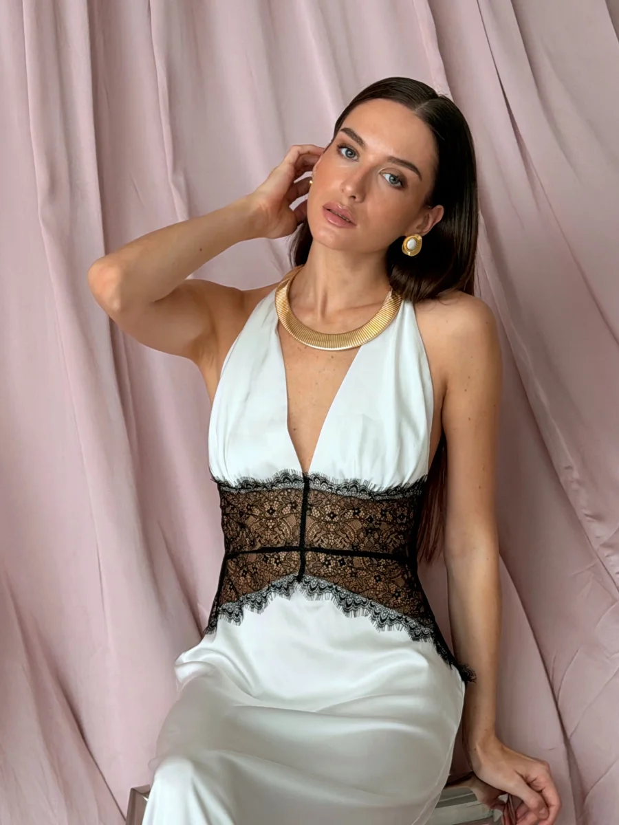 Платье с ажурной вставкой Opium, Молочное