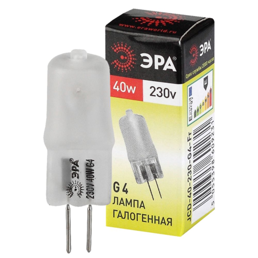 Лампа галогенная ЭРА G4-JCD-40W-230V-FR 40Вт капсула матовая теплый белый свет G4 | Лампы галогенные Капсульные (G4, G9)