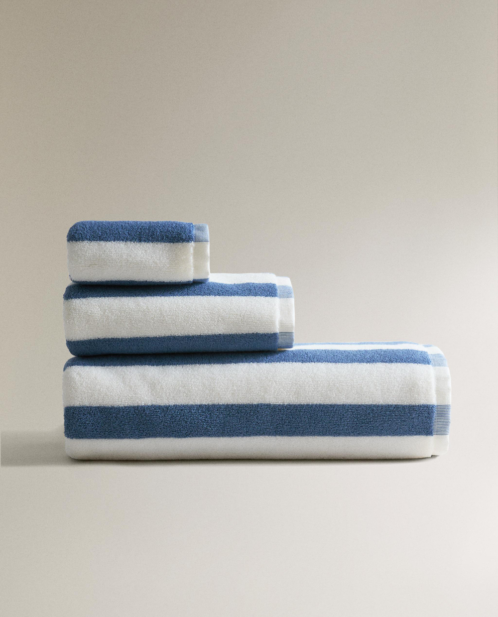 Zara Home Полотенце для лица и рук из хлопка, синий, в полоску · 5546/013