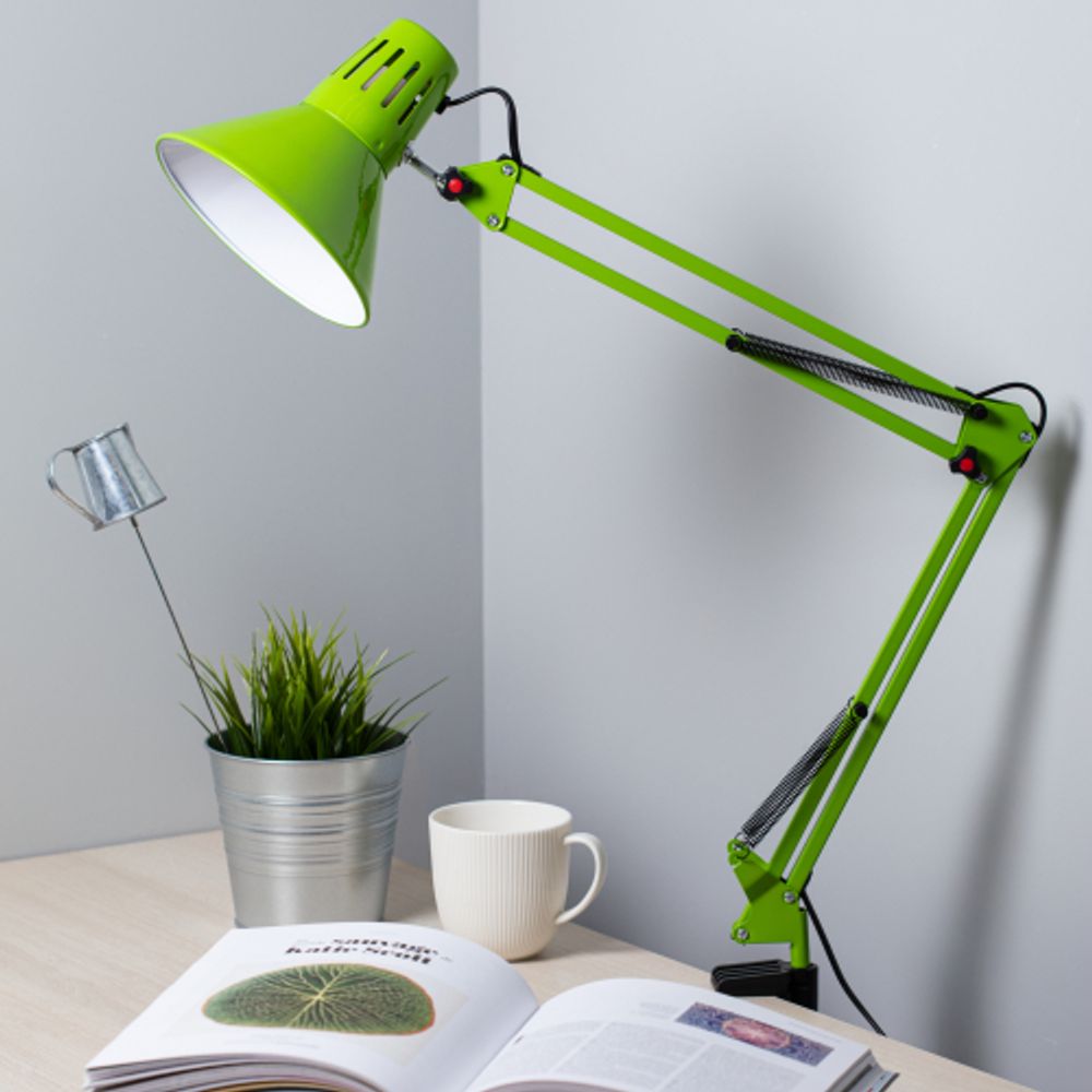 Настольный светильник ЭРА N-121-E27-40W-GR Е27 на струбцине зеленый | Настольные светильники под лампу