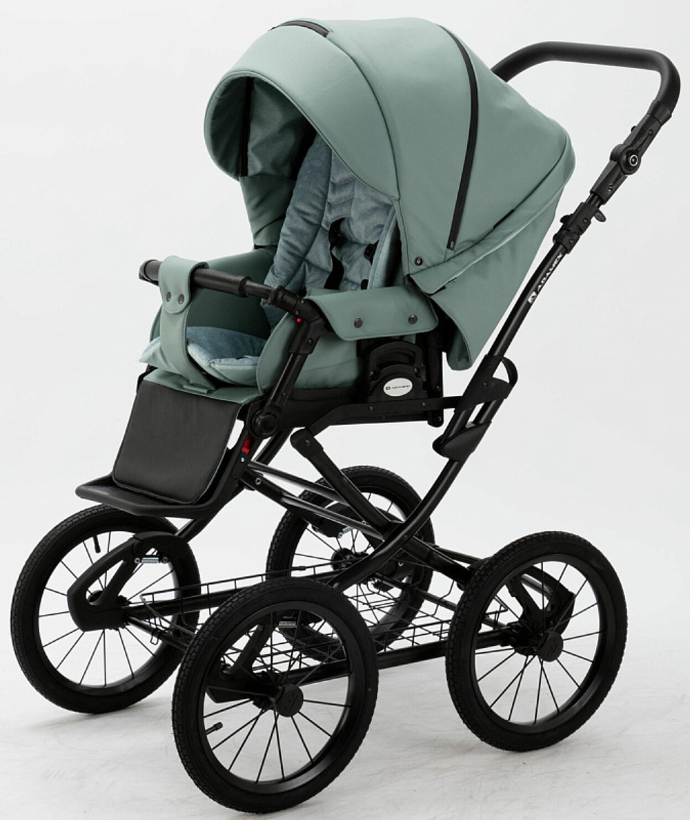 Детская коляска Adamex Porto Retro Deluxe 2 в 1 PO-SA20 (СЕРО-ЗЕЛЕНАЯ КОЖА)