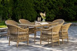 "Амароне" обеденная группа из искусственного ротанга на 6 персон, цвет соломенный