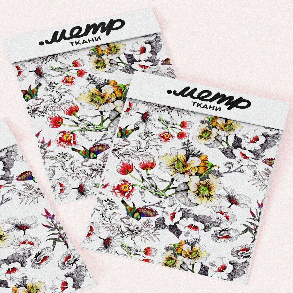 Ткань сатин фантастический красочный букет с птичками