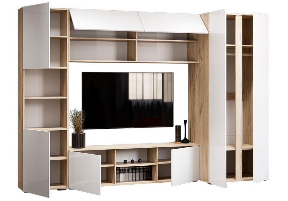 Готовая гостиная Woodville Алетра дуб крафт серый, глянец белый  1