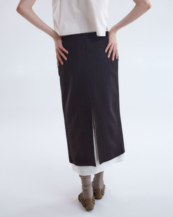 Юбка из шерсти с подъюбником из хлопка елочка шоколад/экрю