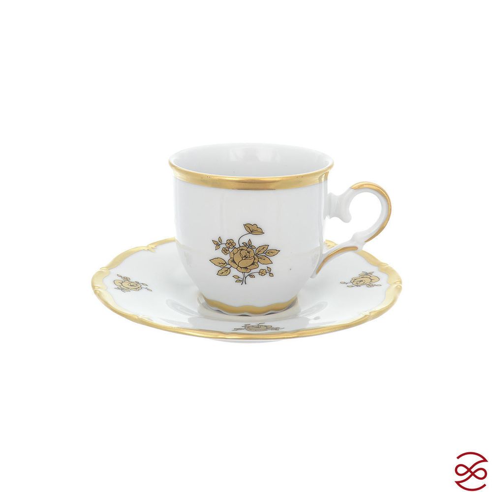 Кофейный сервиз мокка Queen's Crown Золотая роза на 6 персон 15 предметов