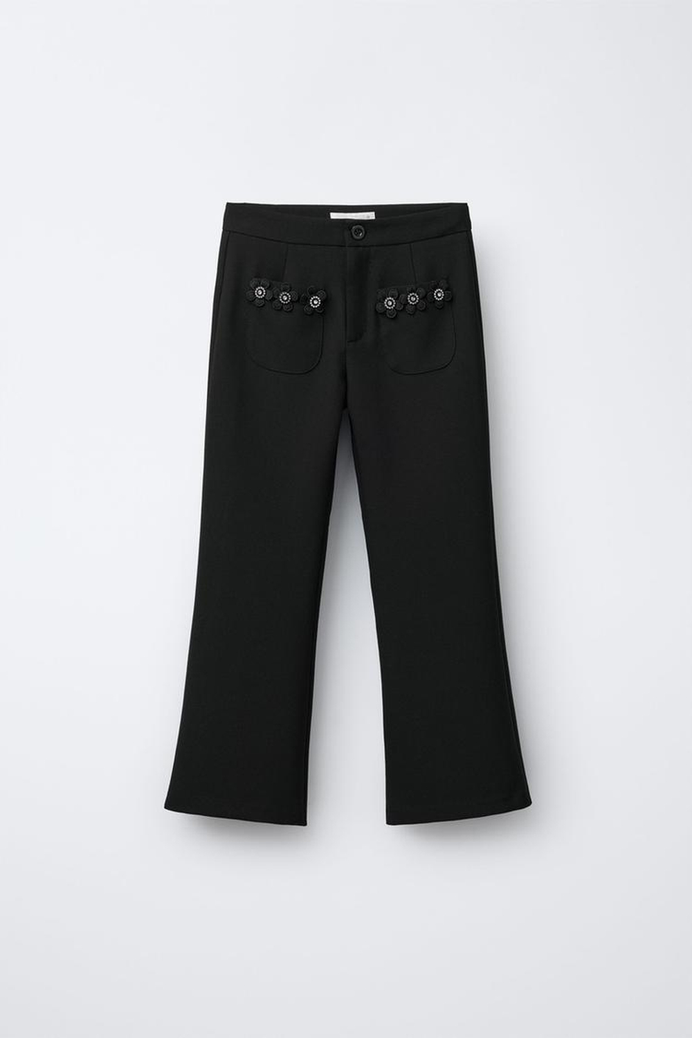 ZARA БРЮКИ С ЦВЕТОЧНЫМИ УКРАШЕНИЯМИ, ЧЕРНЫЙ