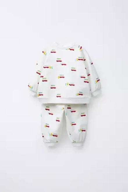 ZARA КОМПЛЕКТ ИЗ ТОЛСТОВКИ И БРЮК С ПРИНТОМ, МЯГКИЙ ЗЕЛЕНЫЙ