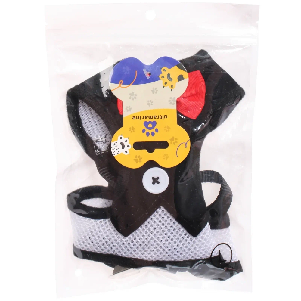 Шлейка с поводком для мелких пород собак и кошек «LAPUSIK», цвет черный, размер L