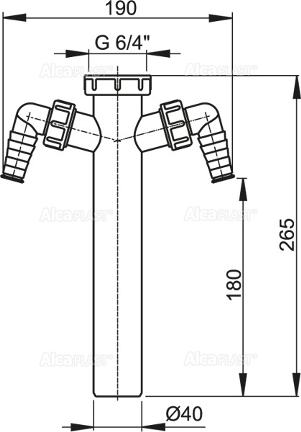 Переходник A44M d/40 с накидной гайкой 6/4 и двумя подводками