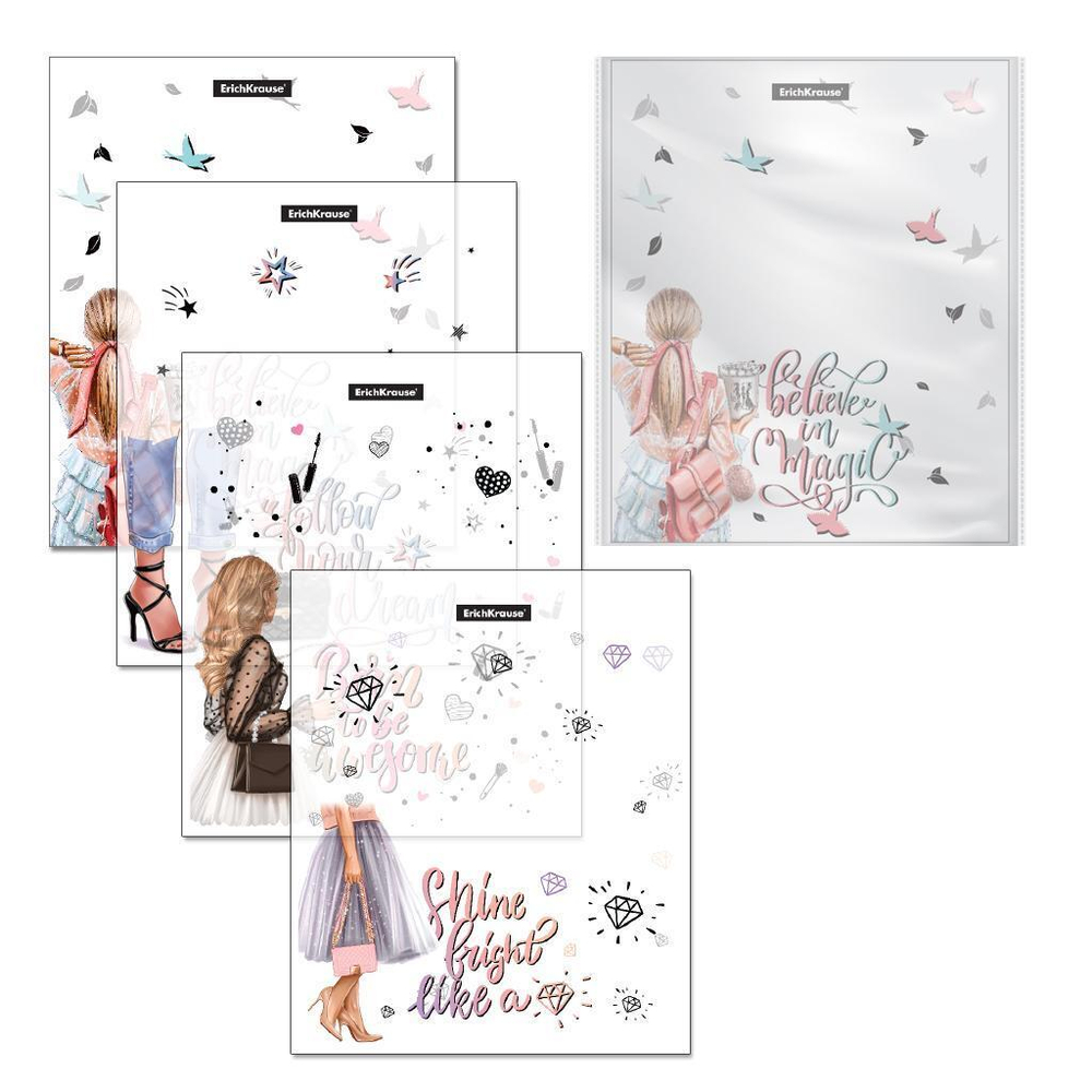 Обложки пласт. для тетрадей, дневников 12 шт 212х347мм "Fashion Girls" (ErichKrause)