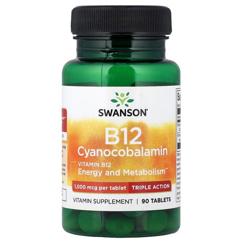 Swanson, Витамин B12, цианокобаламин, тройного действия, 90 таблеток