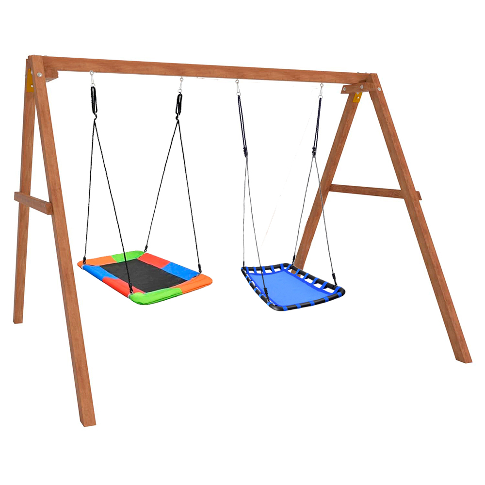 Деревянные качели с двумя разноцветными гнездами Лодка