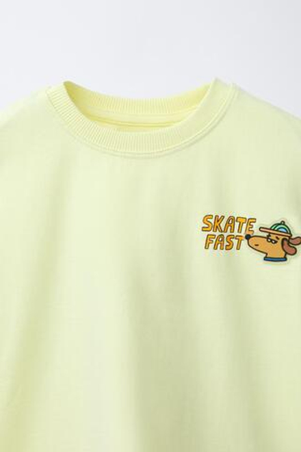 ZARA ФУТБОЛКА С ДИНОЗАВРОМ, НЕОНОВЫЙ ЖЕЛТЫЙ