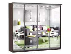 Шкаф купе Модерн 2362х600 4-х дверный 3-х секционный зеркальный с пескоструем №2 венге