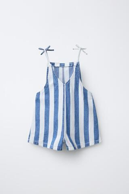 ZARA КОРОТКИЙ КОМБИНЕЗОН В ВОЛНИСТУЮ ПОЛОСКУ, СИНИЙ