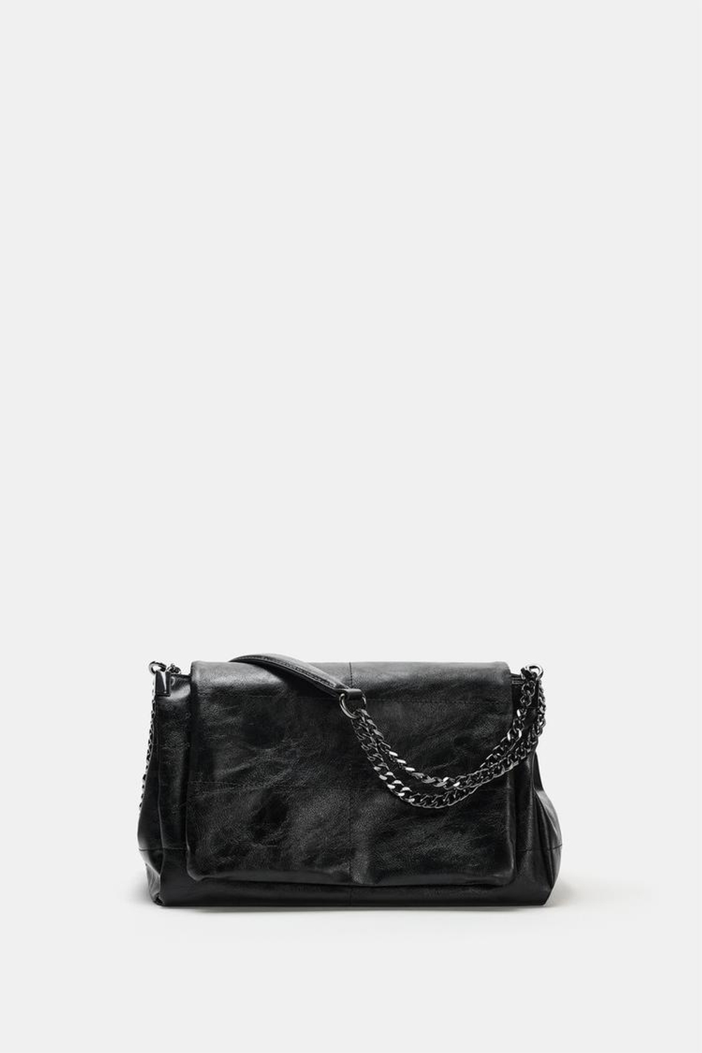 ZARA СУМКА В РОКЕРСКОМ СТИЛЕ С КЛАПАНОМ, ЧЕРНЫЙ