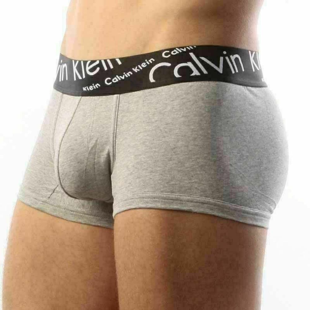 Мужские трусы боксеры серые с черной косой резинкой Calvin Klein Black Waistband Italics Boxer Grey