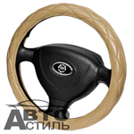 Оплетка на руль круглая Coolpart MAXIMAL (37*38) к/з бежевый/беж шов РОМБ R-01-BGBG