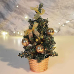 Елка настольная 20см в золотистой корзинке, украшение: бант, шар с паетками, МВ-19В0803М