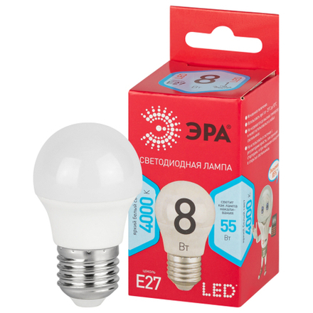 Лампочка светодиодная ЭРА RED LINE LED P45-8W-840-E27 R E27 / Е27 8Вт шар нейтральный белый свет