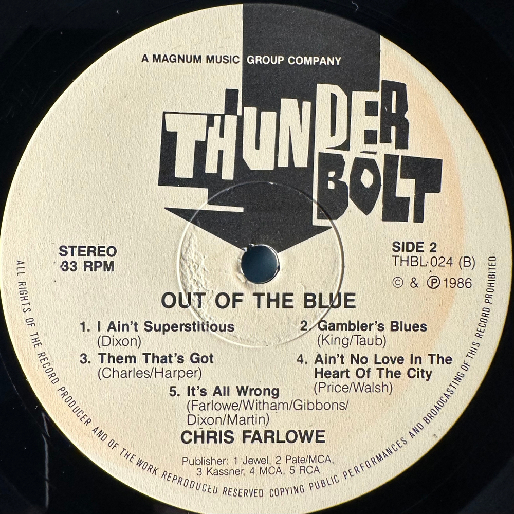 Chris Farlowe & The Thunderbirds ‎– Out Of The Blue (Англия 1985г.)