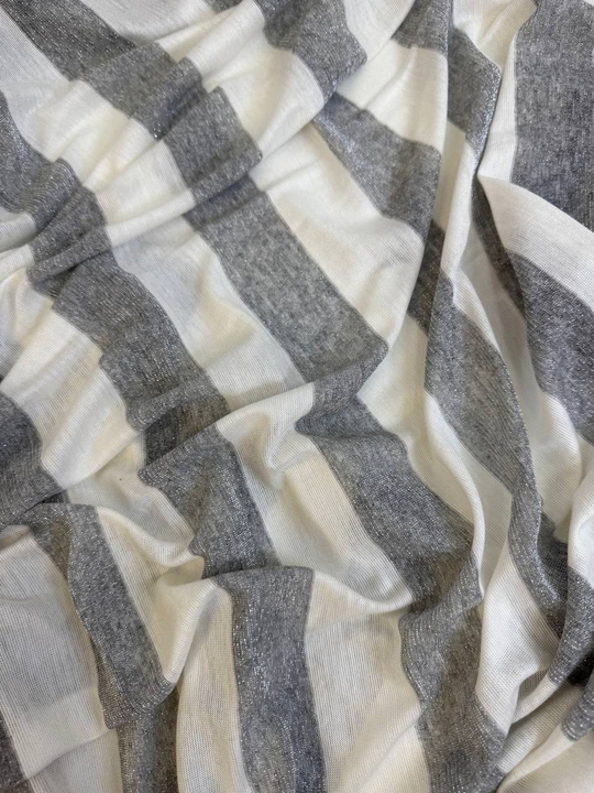 Трикотаж принт полоска, серый/белый, люрекс серебро, вискоза