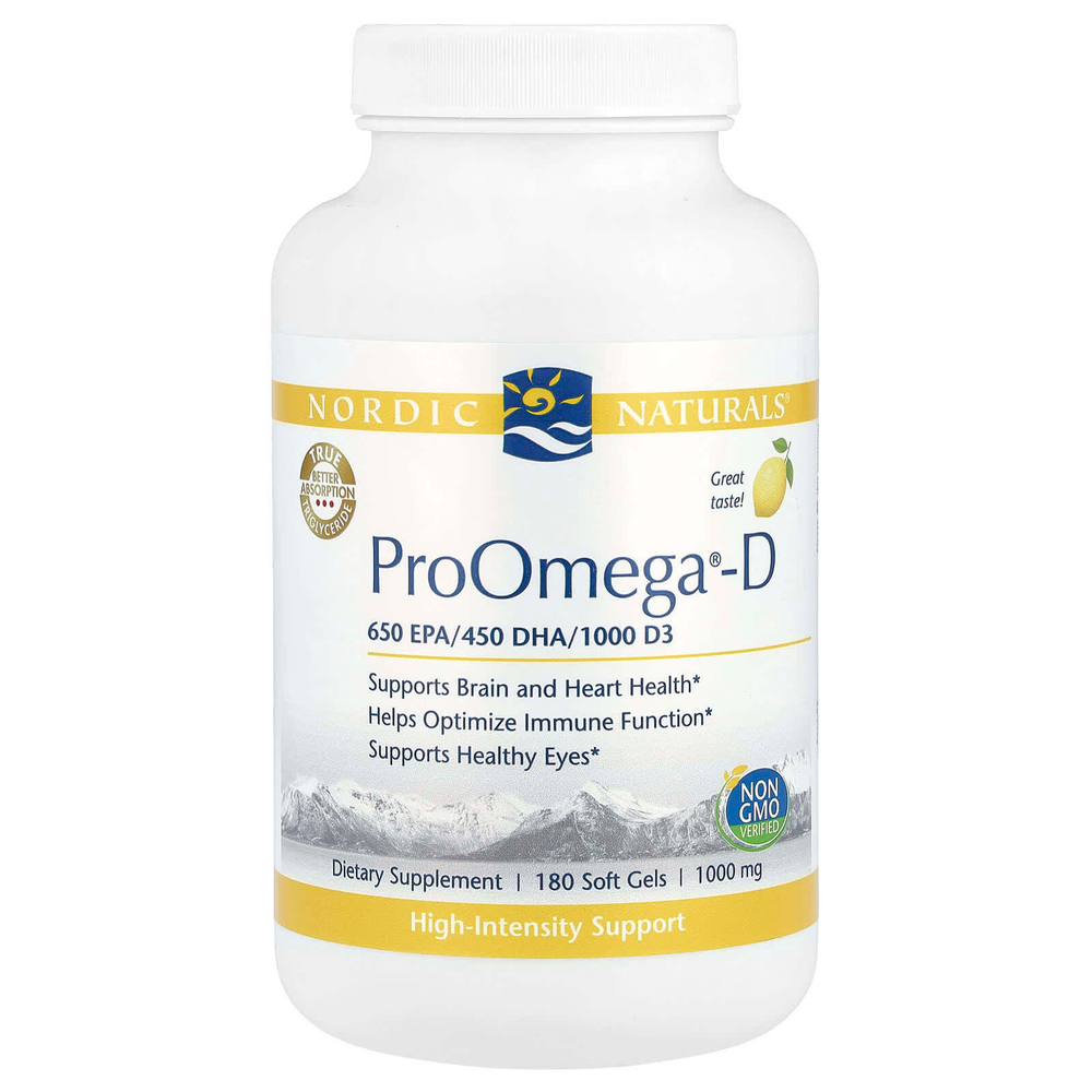 Nordic Naturals, ProOmega®-D, лимон, 180 мягких таблеток