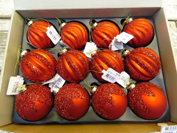 Набор стеклянных шаров Ларанж 80 мм., 12 шт., красный, House of Seasons (84020)