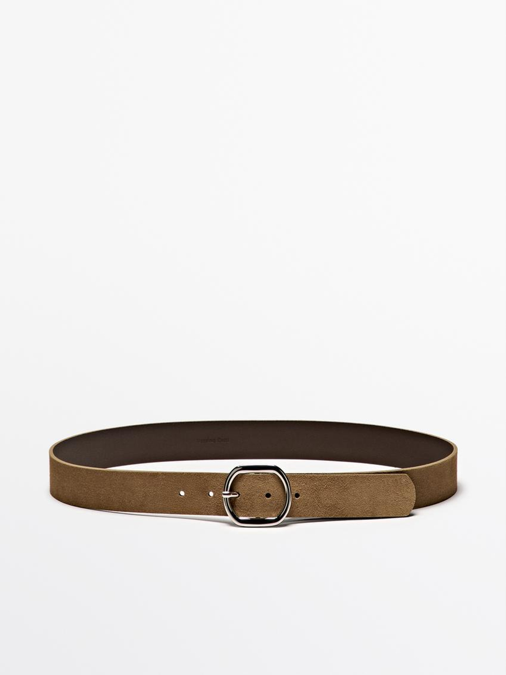 Massimo Dutti Замшевый ремень с овальной пряжкой, песочный