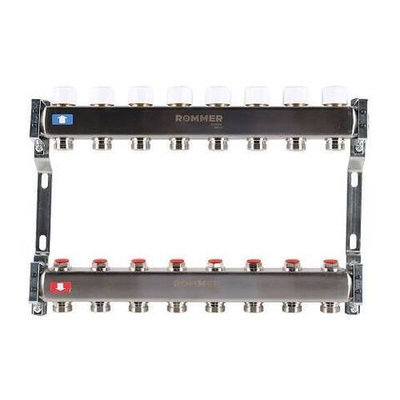 Коллекторная группа для радиаторного отопления ROMMER RMS3200 - 1" на 8 контуров 3/4"EK