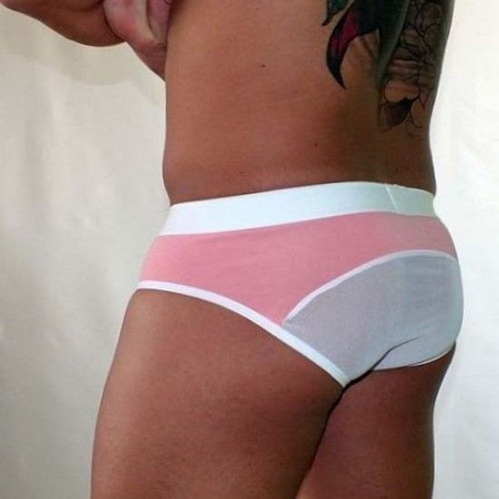 Мужские трусы брифы белые с розовой вставкой Van Baam